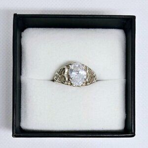 Vintage Colorless Oval Gemstone Heart Filigree 925 Silver